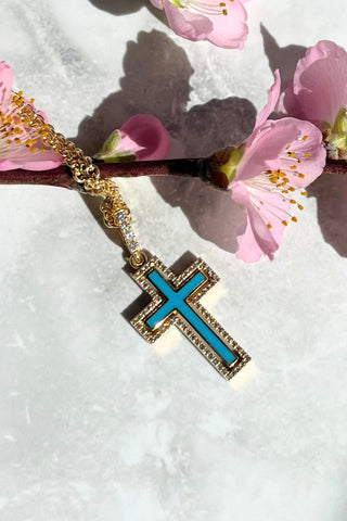 jewellery  Catholic cross  Petite Harmony 18K yellow gold , enamel, diamonds. VARVARA collection brand 18K yellow gold, coloured enamel, 74 round cut diamonds FG\VS1 Weight of gold 5.25g Diamonds, carat total weight 0.4ct. varvara-collection.com