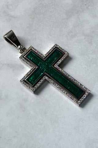 Unique Catholic cross of the Grande Harmony,18K white gold, enamelled and framed with 99 sparkling diamonds. The enamel is made in a special technique, it seems to glow from within. 18K white gold, coloured enamel, 99 round cut diamonds FG\VS1 Weight of gold 9.98 g Diamonds, carat total weight 0.49ct. varvara-collection.com
