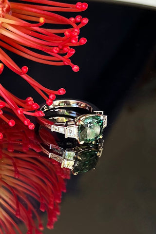 Cocktail ring, white and yellow gold 750. Green tourmaline and diamonds. 